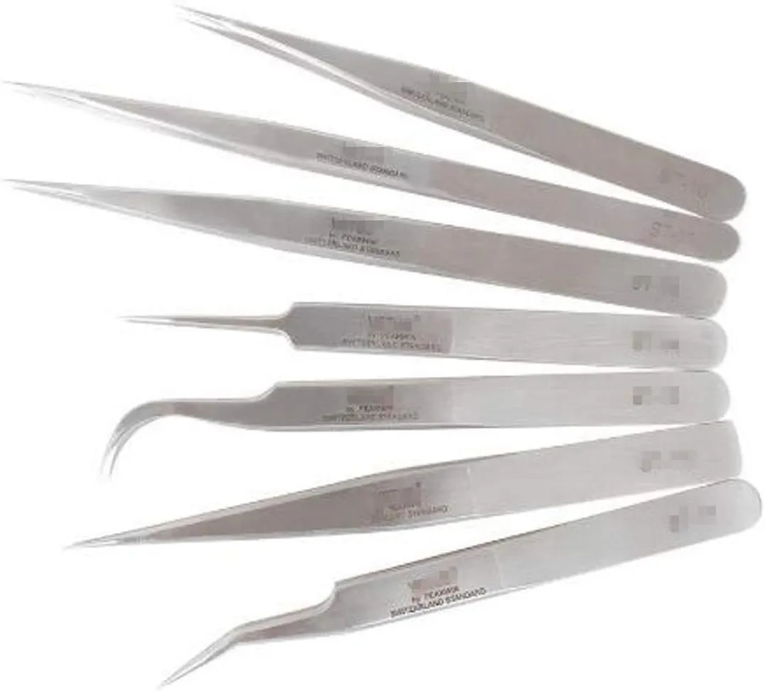 ZHONGJIUYUAN 7Stlye Stainless Steel Tweezer False Eyelash Extension Tools Auxiliary Repair Hyperfine High Precision Anti Acid Tweezers