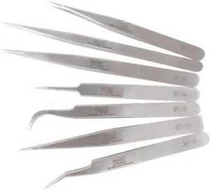ZHONGJIUYUAN 7Stlye Stainless Steel Tweezer False Eyelash Extension Tools Auxiliary Repair Hyperfine High Precision Anti Acid Tweezers