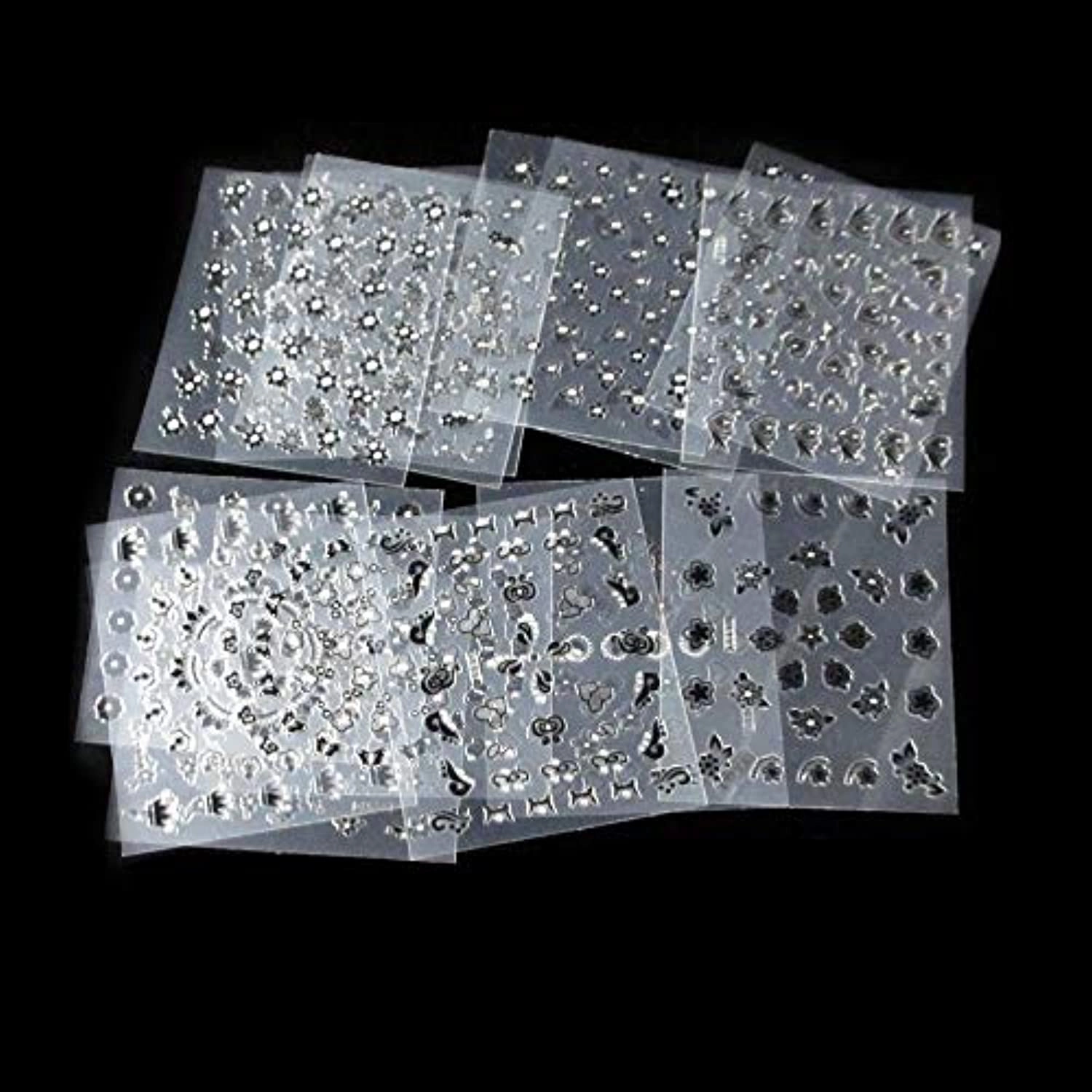 ZITIANY 50 Sheets 3D Flower Nail Art Stickers Decals, Self-Adhesive Manicure Decals Holographic Black White Gold Silver Nail Design DIY Nail Decoration for Women Girls