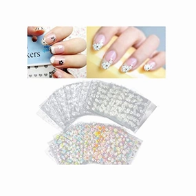 ZITIANY 50 Sheets 3D Flower Nail Art Stickers Decals, Self-Adhesive Manicure Decals Holographic Black White Gold Silver Nail Design DIY Nail Decoration for Women Girls
