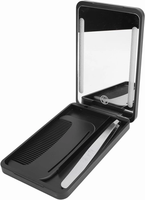 ZJchao Smart Fill Light Pocket Mirror, Metal Eyebrow Clip, Travel Comb, Rechargeable LED Makeup Mirror for Travel, Work, Shopping, Party (Black)