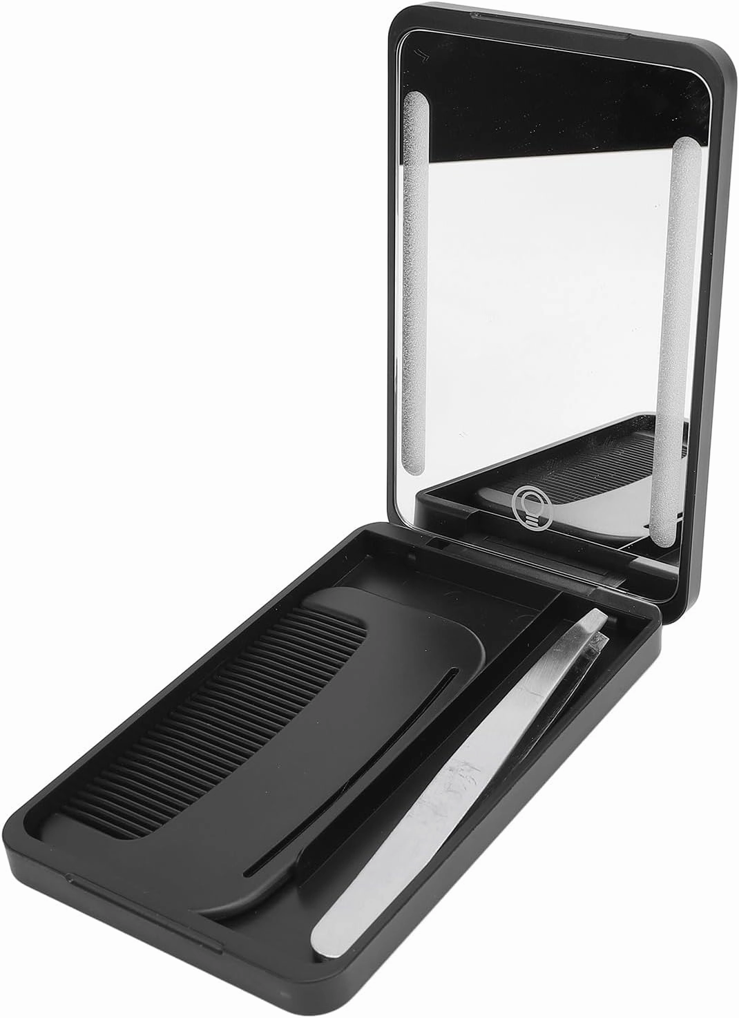 ZJchao Smart Fill Light Pocket Mirror, Metal Eyebrow Clip, Travel Comb, Rechargeable LED Makeup Mirror for Travel, Work, Shopping, Party (Black)