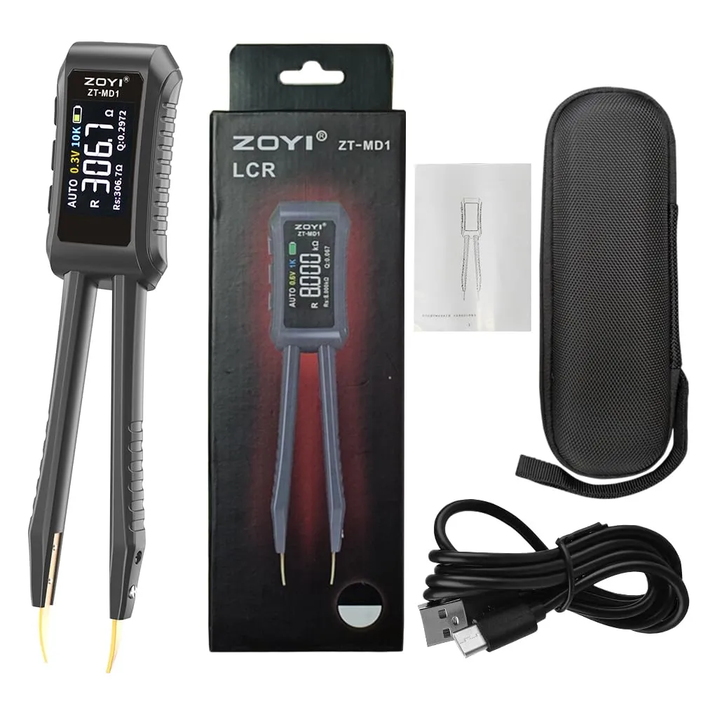 ZT-MD1 Mini Smart Bridge Tweezer 10KHz LCR Tester, Accuracy 0.5%, Resistance Capacitance Inductance Continuity Diode Tester Measurement Tool