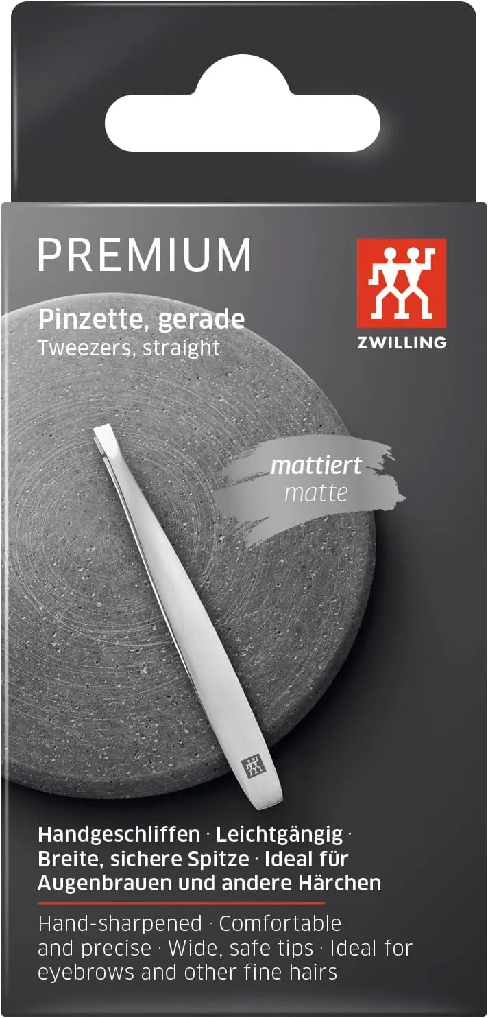 ZWILLING Beauty TWINOX Straight Tip Tweezers, Straight Tip for Precise Hair Plucking, Durable Stainless-Steel Tweezers, Premium Facial Care, Silver