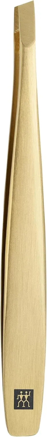 ZWILLING Tweezer Slanted (plucking eyebrows, removing splinters, hand finished, roughened tips, hypoallergenic), Premium, Gold, 3.5 inch